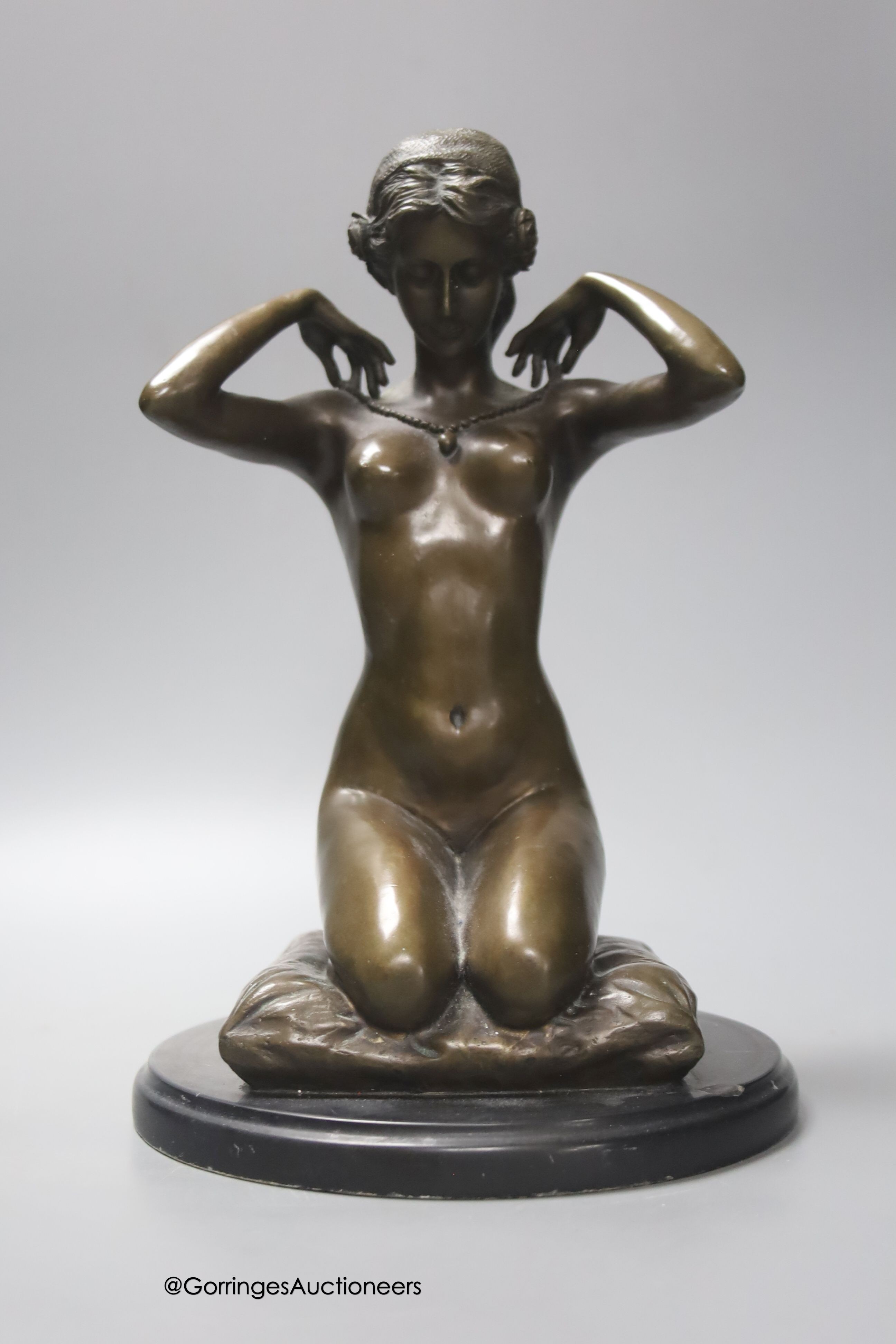 After Ponsard, a bronze of a kneeling nude, height 29cm